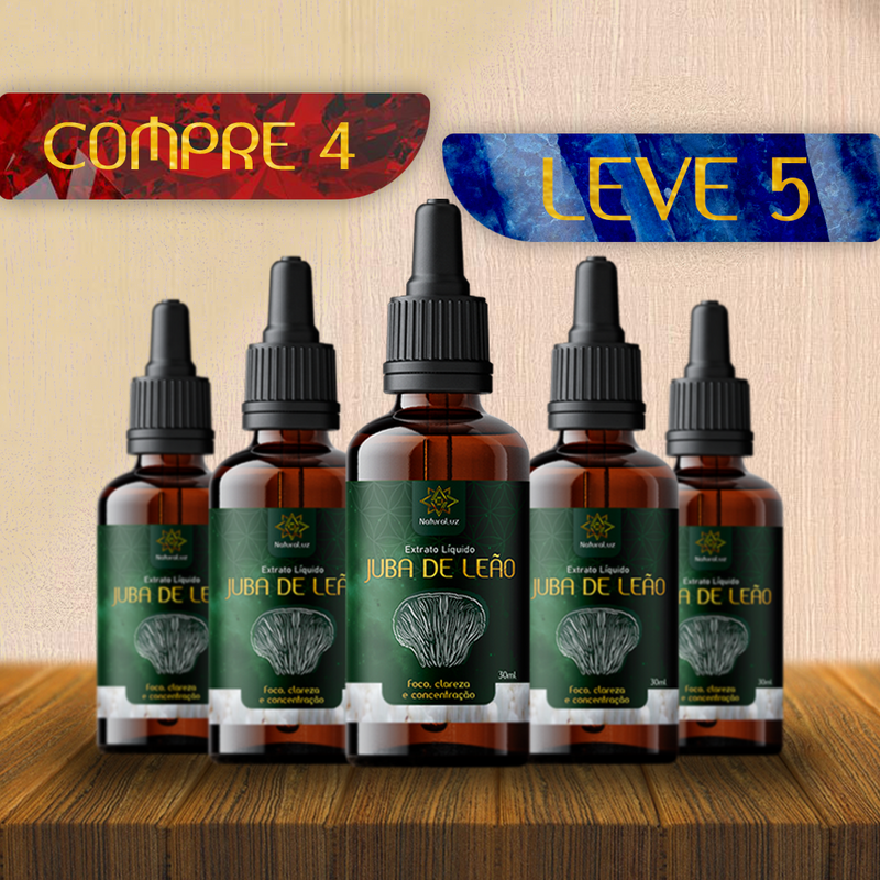 Compre 4 e Leve 5 - JUBA DE LEÃO - Extrato Cogumelo Funcional