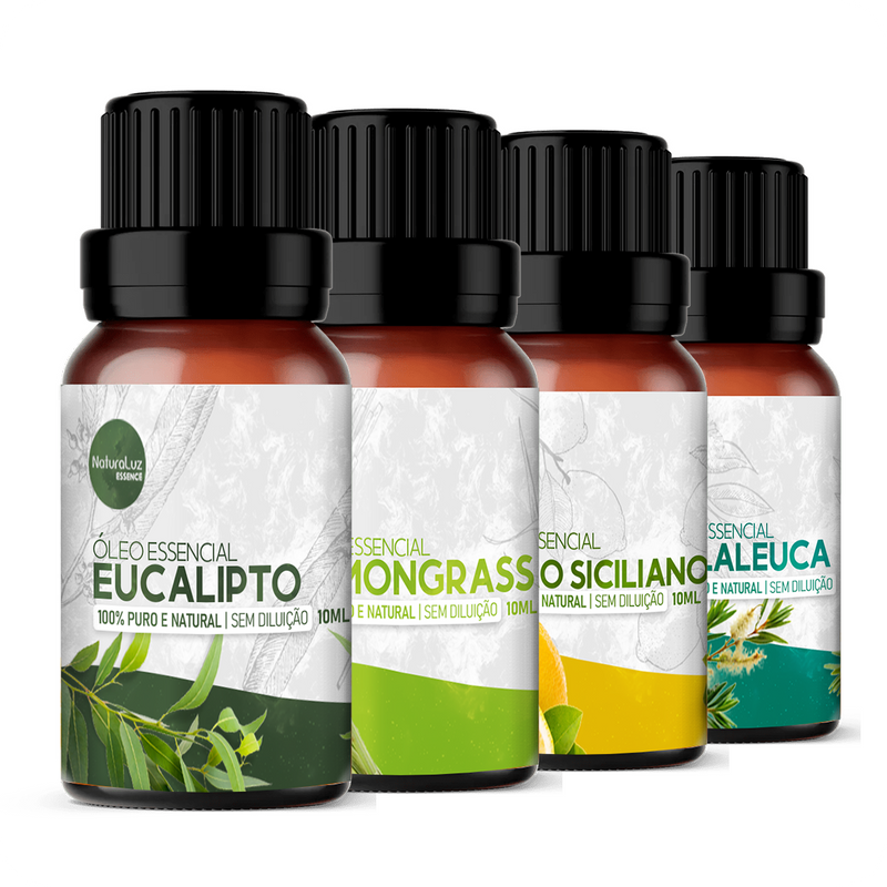 Kit Renova - 4 Óleos Essenciais Puros (Eucalipto, Lemongrass, Limão Siciliano e Melaleuca)