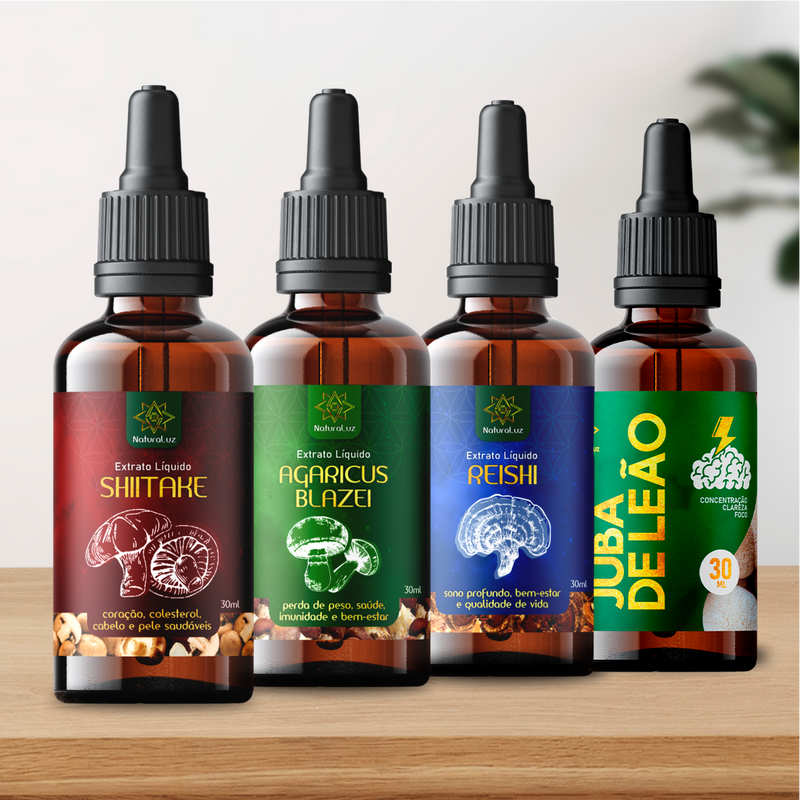 Kit 04 Cogumelos (Juba de Leão, Reishi, Shiitake e Agaricus Blazei) - 20% OFF