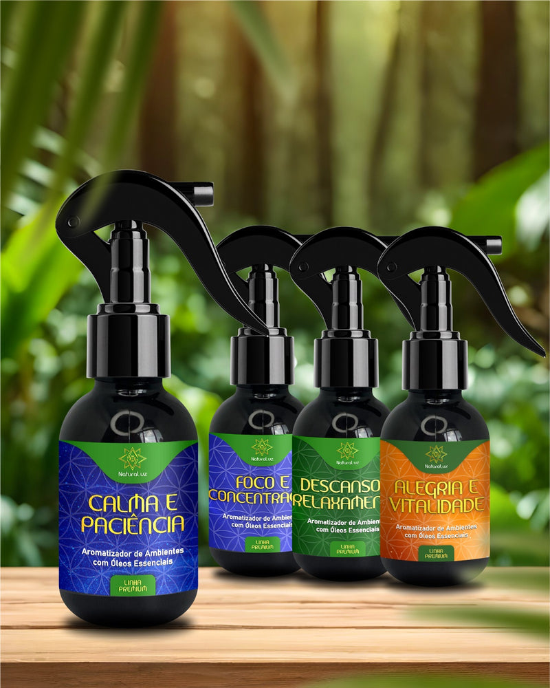 Kit Linha Premium - Aromatizadores Ambiente Naturais - Alegria, Foco, Calma e Relaxamento